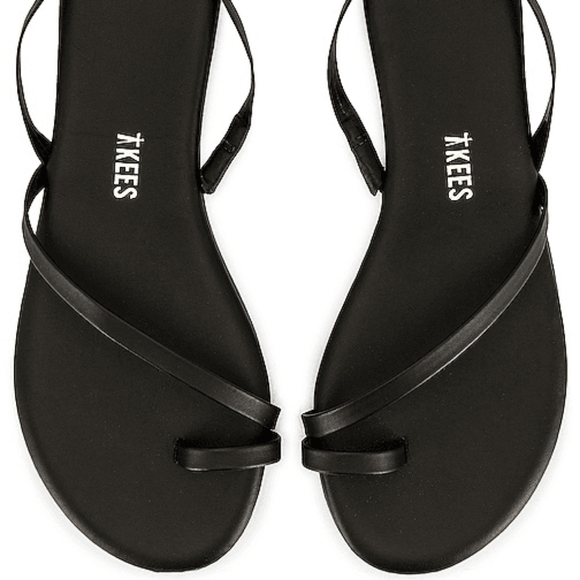 Tkees LC Sandals Leather Black Slingback Strappy Flats 9 - Picture 3 of 15